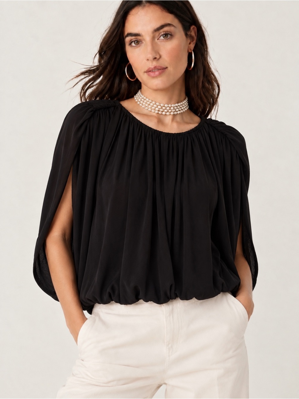 Dolan Black Draped Boxy Shoulder Pad Evening Top Size S